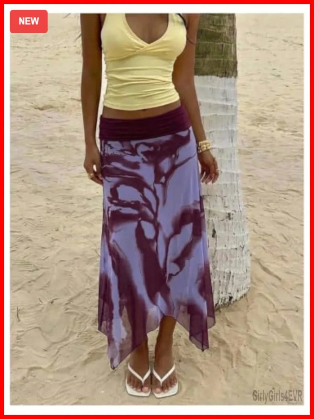 Floerns Mesh Asymmetrical Low Rise A Line Maxi Skirt